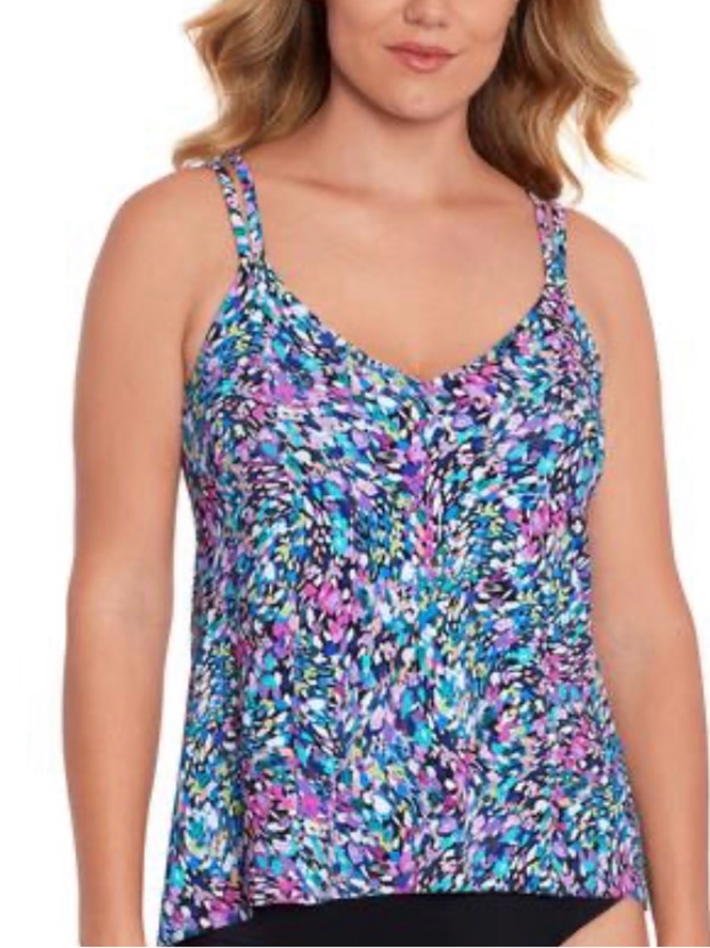 New Swim Solutions Women's Hi-Low Tankini Top, Dancing Colors Size 8